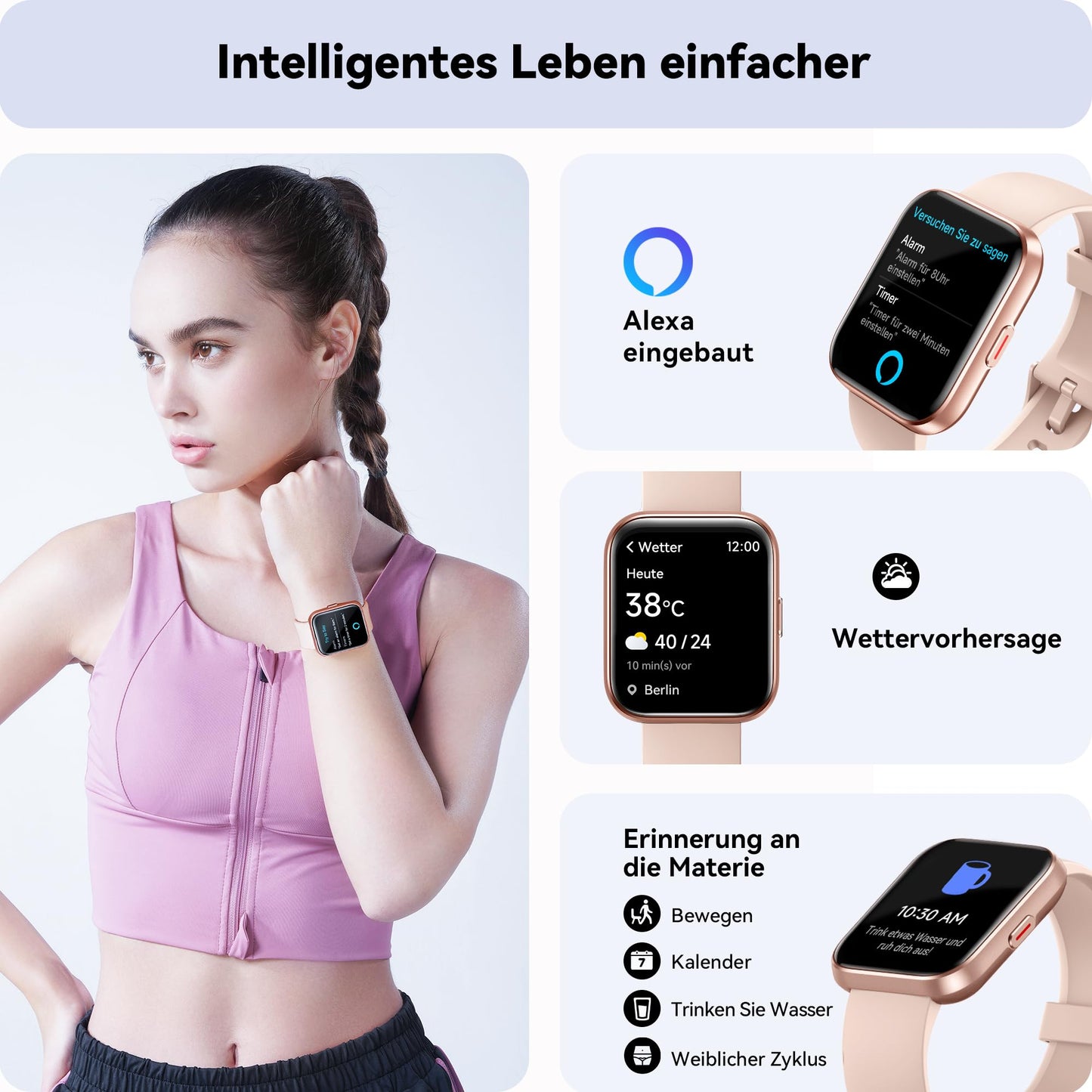 ENOMIR smartwatch for women with phone function, pedometer watch for women with large color display, built-in Alexa, heart rate monitor, sleep tracker, pedometer, activity tracker compatible with Android/iOS.