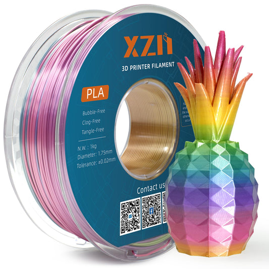 XZN PLA Filament 1.75mm Silk PLA 3D Printer Filament, Accuracy +/- 0.03mm, Silk PLA 1KG Spool, Silk Rainbow.