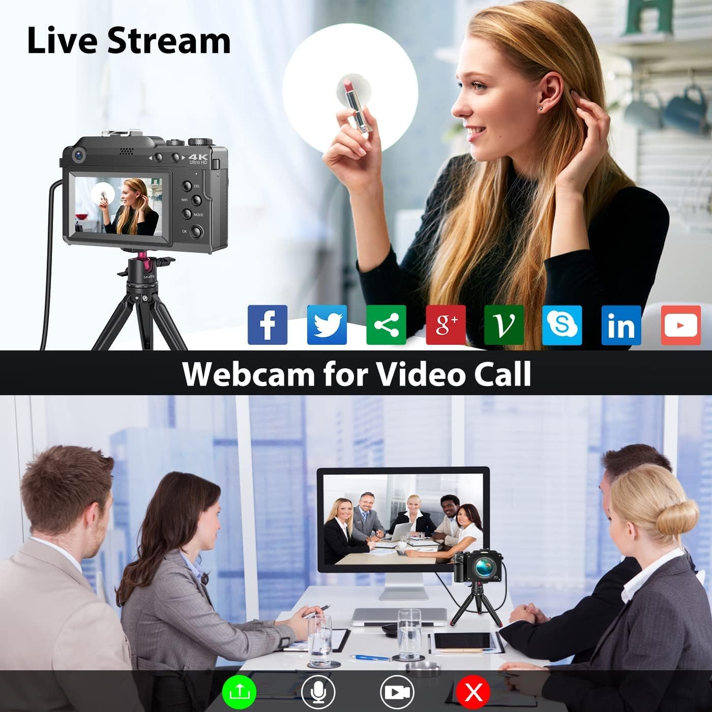 Digital Camera 4K 48MP Compact Digital Camera for Photography, Vlogging Camera with free 32GB SD card, 18X digital zoom, dual-lens selfie function.