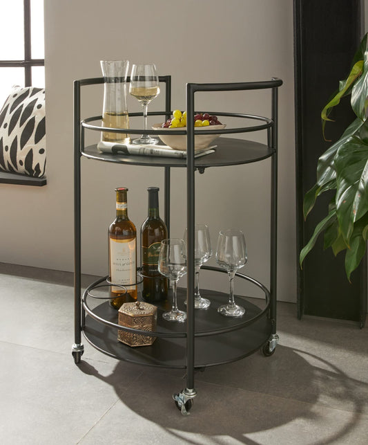 Decor passion serving trolley made of metal, black, Ø 46 x 69 cm, beverage cart, bar cart.