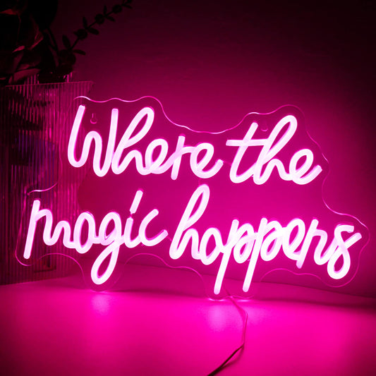 Where the Magic Happens LED Pink Neon Light Signboard for Wall, Acrylic Neon Sign for Bedroom, Wedding, Birthday, Party Decoration Sign.