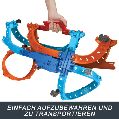 Hot Wheels toy car trackset, Ultra Hots high-speed racing start with 2 vehicles in 1:64 scale, head-to-head racing and stunts, 2 manually operated starters, HXR71.