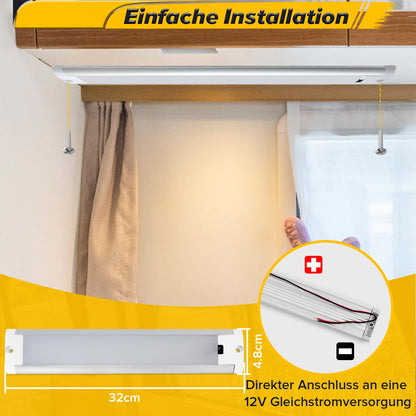 Dream Lighting 12 Volt LED Lamp with motion sensor for RV, dimmable interior lighting, caravan light strip 3000K warm white Camper RV LED fixture.