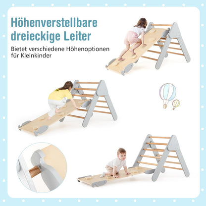 COSTWAY Climbing Triangle with Slide, Climbing Arch, including double-sided ramp, for climbing, sliding and rocking, 4 in 1 climbing frame indoor from 1 year old (Gray)