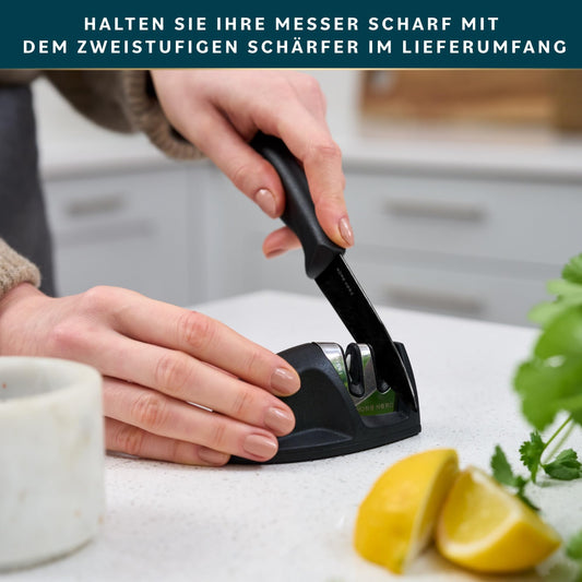 Home Hero Knife Set with Knife Sharpener - Sharp Kitchen Knife Set - Knife Block Chef Knife Set Stainless Steel Knife Set (11 Pieces with Sheath - Black)