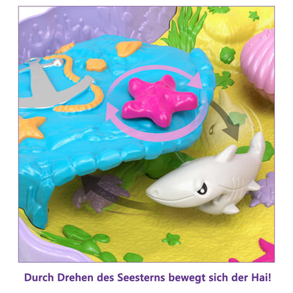 Polly Pocket Treasure Chest, shell crossbody bag in underwater theme, comes with 2 dolls and 1 submarine, Polly Pocket Mermaid toy, for kids ages 4+, GNH11