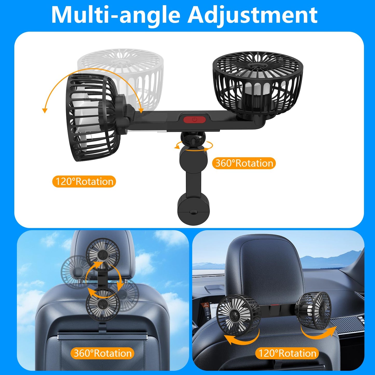 Exsivemy Car Vent Fan, USB Fan, 360° Rotatable Dual Head Fan, 2 Speeds Dual Fan, Car Fan, Car Vehicle Fan for Truck Van SUV RV (black-2)