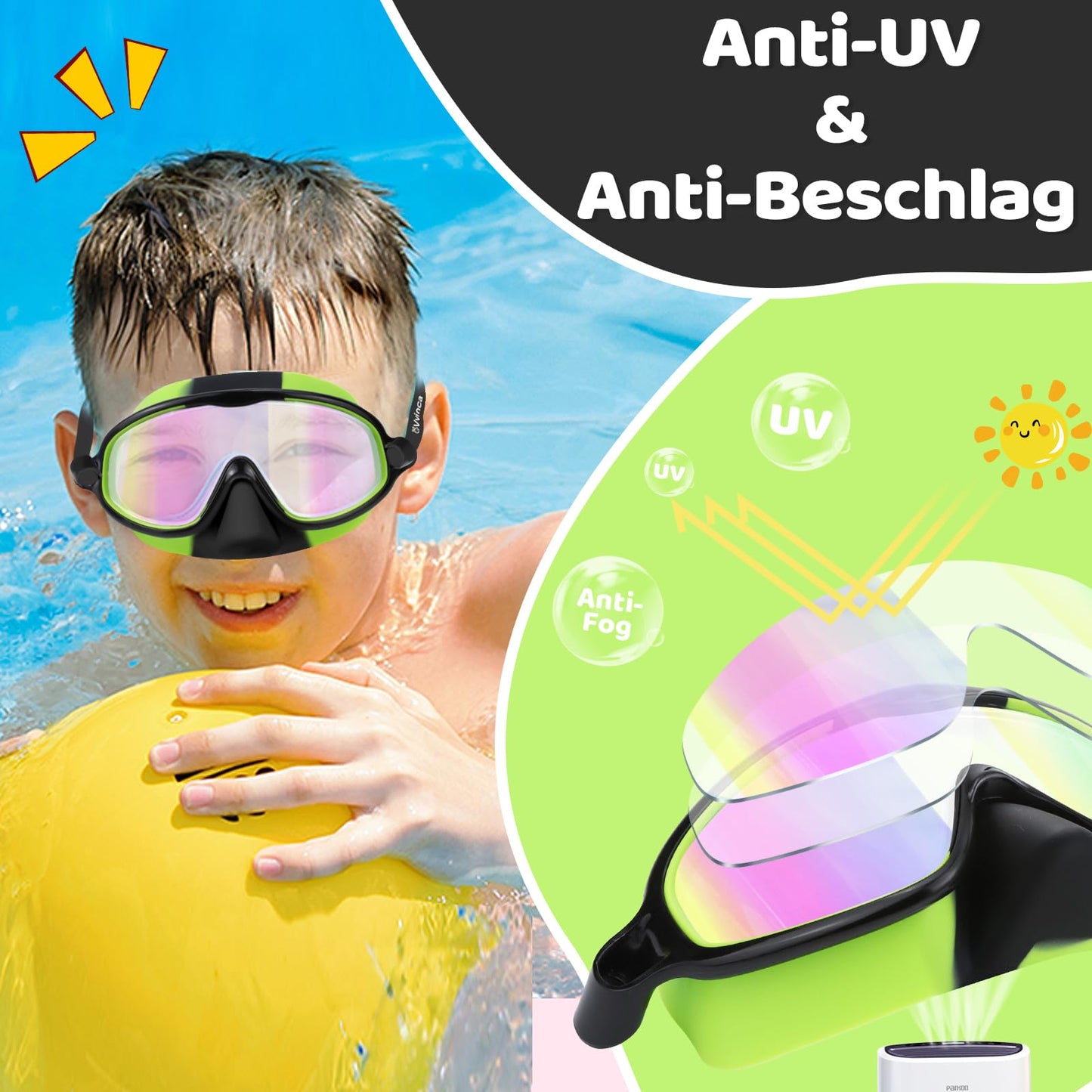 Vvinca kids swim goggles with nose protection
