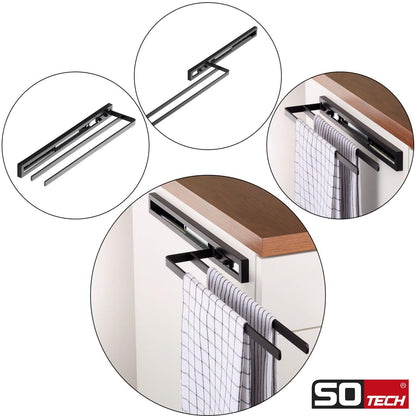 SOTECH towel pull-out Style 2-armed black 415 mm extension length 300 mm towel holder for side mounting on washbasin in bathroom and kitchen.