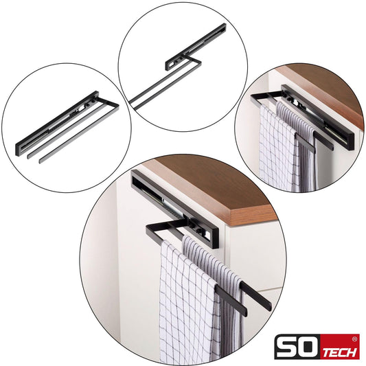 SOTECH towel pull-out Style 2-armed black 415 mm extension length 300 mm towel holder for side mounting on washbasin in bathroom and kitchen.