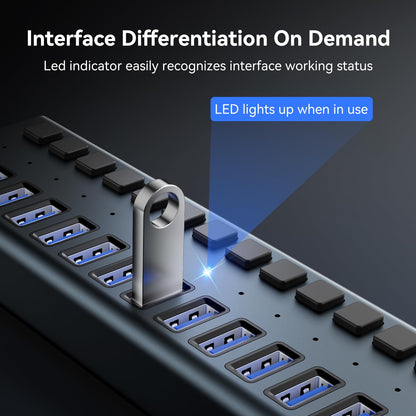 USB Hub 3.1 with 90W power supply, 16 Port USB 3.1 Aluminum Hub Active 3.1 with 12V/7.5A power supply USB hub with power supply for laptop, PC, computer, mobile HDD, flash drive.