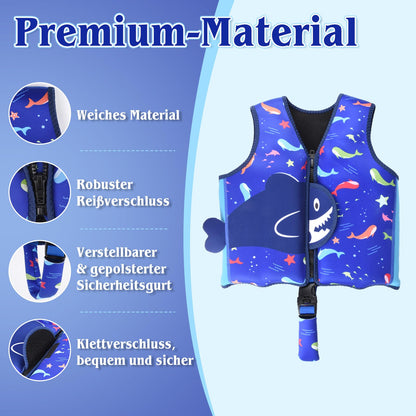 Nigecue high-quality neoprene swim vest, ideal swimming aid for baby boys and girls, adjustable crotch strap, includes drawstring bag, Size: M for 3-6 years / 19-30KG.