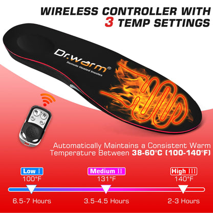 Dr. Warm Heated Insoles, Remote Control Thermal Insoles, Rechargeable Heated Shoe Inserts for Men & Women, Foot Warmers for Camping, Hiking, Skiing, and Outdoor Work (Black, S)