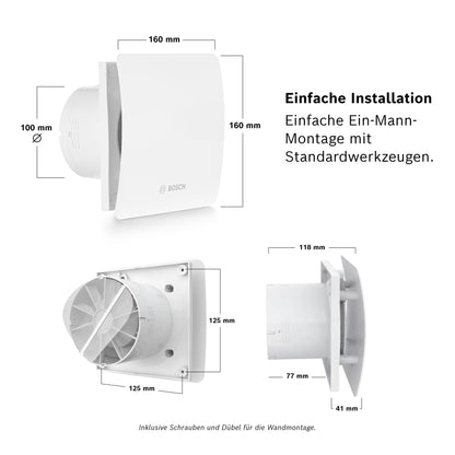 Bosch bathroom fan 1500 DH W 100 - For ventilation in bathroom and toilet, combating moisture and mold - With hygrostat and timer - 100 mm diameter