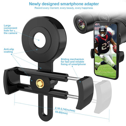 Binoculars for adults, 10 x 42, with tripod and smartphone adapter, 18mm large objective lens, super bright, waterproof binoculars for bird-watching, traveling, astronomy, sports, and wildlife.