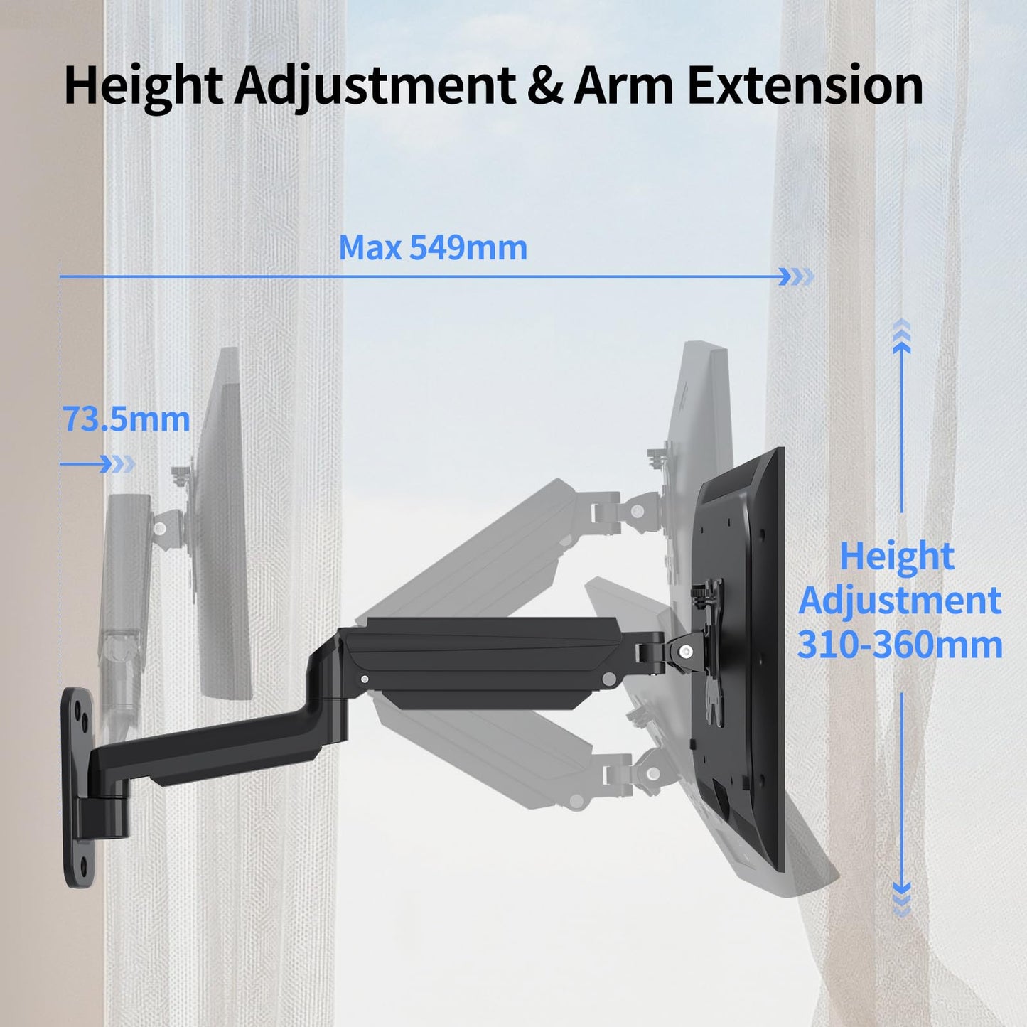 suptek monitor wall mount for 13-32 inch LED/LCD/TV screen up to 9 kg, with fully adjustable gas spring, height adjustable, tilt, swivel, and rotate, VESA 75/100.