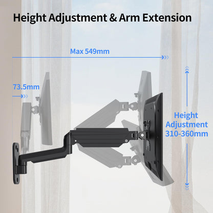 suptek monitor wall mount for 13-32 inch LED/LCD/TV screen up to 9 kg, with fully adjustable gas spring, height adjustable, tilt, swivel, and rotate, VESA 75/100.