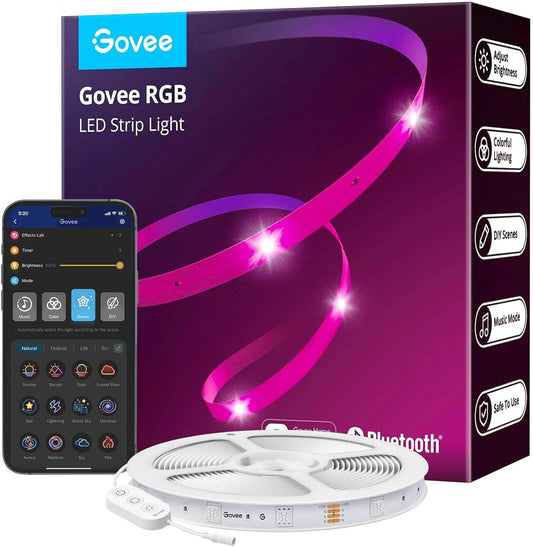 Govee LED Strip 20m, Bluetooth RGB LED strip with app control, color changing, music sync, 64 scene modes, string lights for bedroom, living room, home, bar, party, for Halloween decoration 20M.