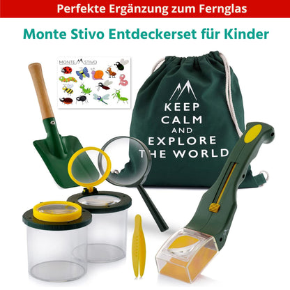 Monte Stivo® Junior | Award-winning binoculars for children 8x21 with magnifying glass & compass | Toy set for boys and girls aged 4 years and up.