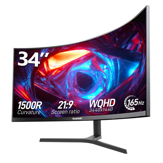 Gawfolk 34 inch Ultrawide Curved Gaming Monitor 165Hz, 1500R PC Screen UWQHD 3440x1440 with Height Adjustment, Curved Computer Screen supports VESA 75 x 75 mm.
