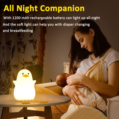Lightzz night light for kids, cute duck bedside lamp made of silicone for children's room, ABS material, touch control, portable and rechargeable, dimmable, birthday-Christmas gifts for boys and girls.