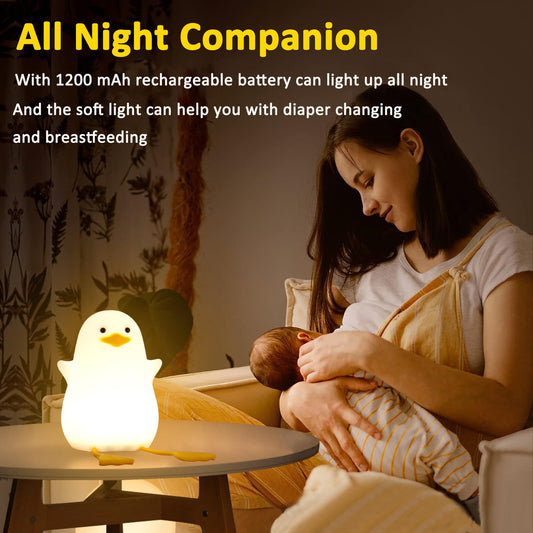 Lightzz night light for kids, cute duck bedside lamp made of silicone for children's room, ABS material, touch control, portable and rechargeable, dimmable, birthday-Christmas gifts for boys and girls.