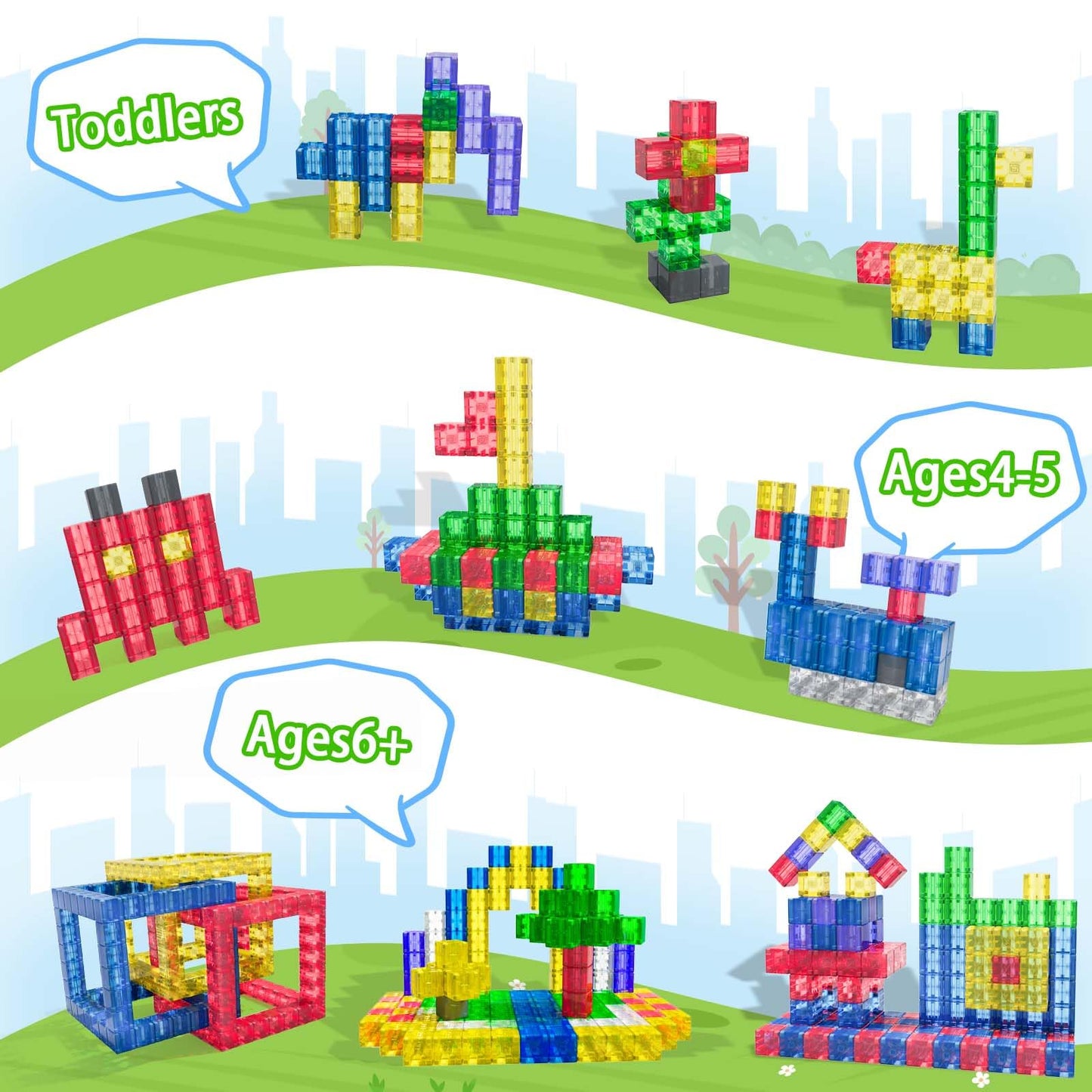 Apluses Clear Style - Magnetic Building Blocks, Magnet Tile Toy, suitable for children aged 3 and up, creative outdoor learning toy (32 pieces)