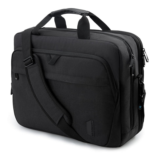 Bagsmart 17.3-inch laptop bag, expandable briefcase, computer bag for men and women, laptop shoulder bag, work bag, business trips, office, lockable (Black-17.3 inches)