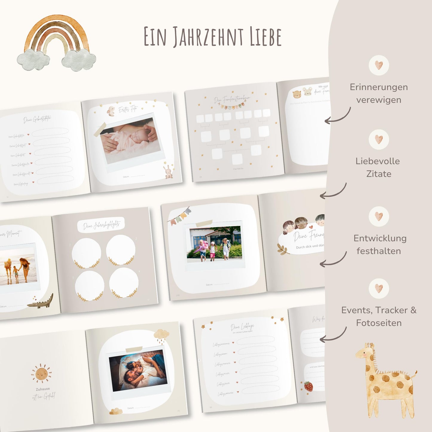 MyBaby123® Children's Album. Your first 10 years in high-quality gold. A memory album, gift for birth, children's photo album, children's diary, memory book album, gift for child.