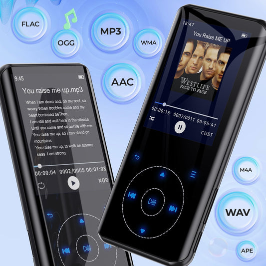 64GB MP3 Player Bluetooth 5.3, HiFi Music Lossless Sound, Metal Housing Built-in HD Speaker, Touch Button, Speaker, Voice Recorder for Sports, Running, expandable up to 128GB (64GB Black)