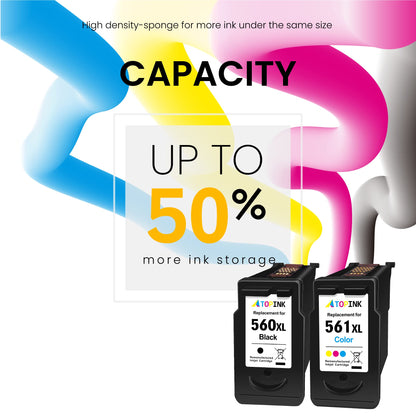 ATOPINK 560 561 cartridges, printer cartridges 560 561 XL replacement for Canon 560 561 cartridges multipack, PG 560 XL black and CL 561 XL for Canon Pixma TS5350 TS7450 TS5352 TS7451 TS5353 TS5351 TS5355