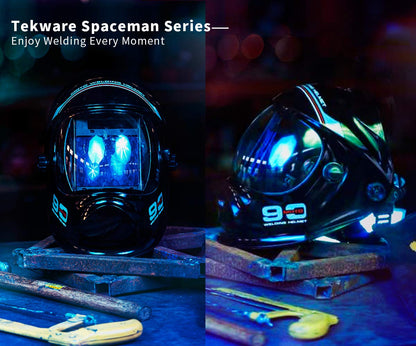 Welding Helmet - Automatic Darkening True Color Welding Mask, Solar Powered Wide Viewing Area Welder's Helmet, 4 Arc Sensor Wide Shade 4~5/9-9/13 Welding Helmet with Spare Lens