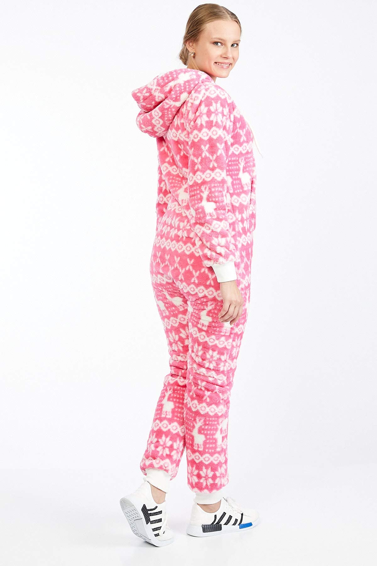 Teddy fleece teddy fur jumpsuit fluffy and cozy one piece overall warm (Pink(2910), S~36)