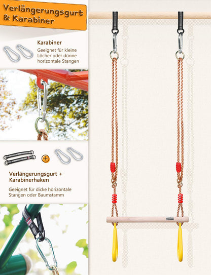 GHB Swing Trapeze Swing Swing Kids with plastic gymnastic rings for kids outdoor hanging capacity up to 120KG Yellow
