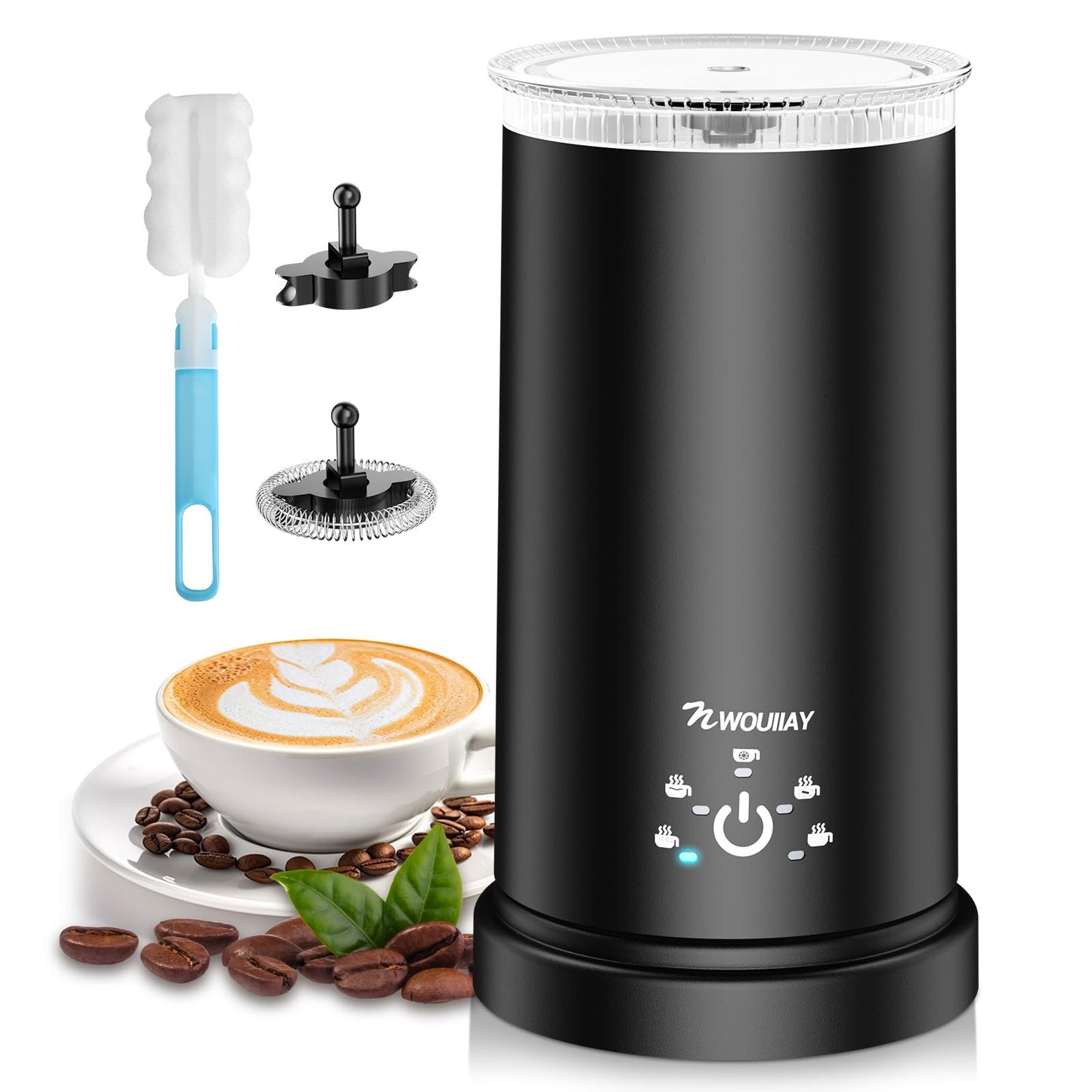 5 in 1 Electric Milk Frother 600W Automatic Milk Frother for 350ml hot/cold milk foam with non-stick coating, One-click control for hot chocolate, latte, cappuccino, etc.