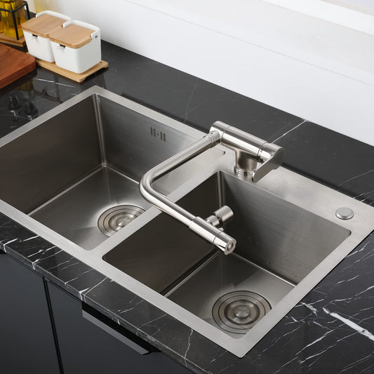 SJQKA-3 Way Kitchen Faucet, In-front-of-window Kitchen Tap, 360° Rotatable Kitchen Tap, 3 In 1 Mixing Faucet for Water Filter, Made of High Quality Brass (Brushed)