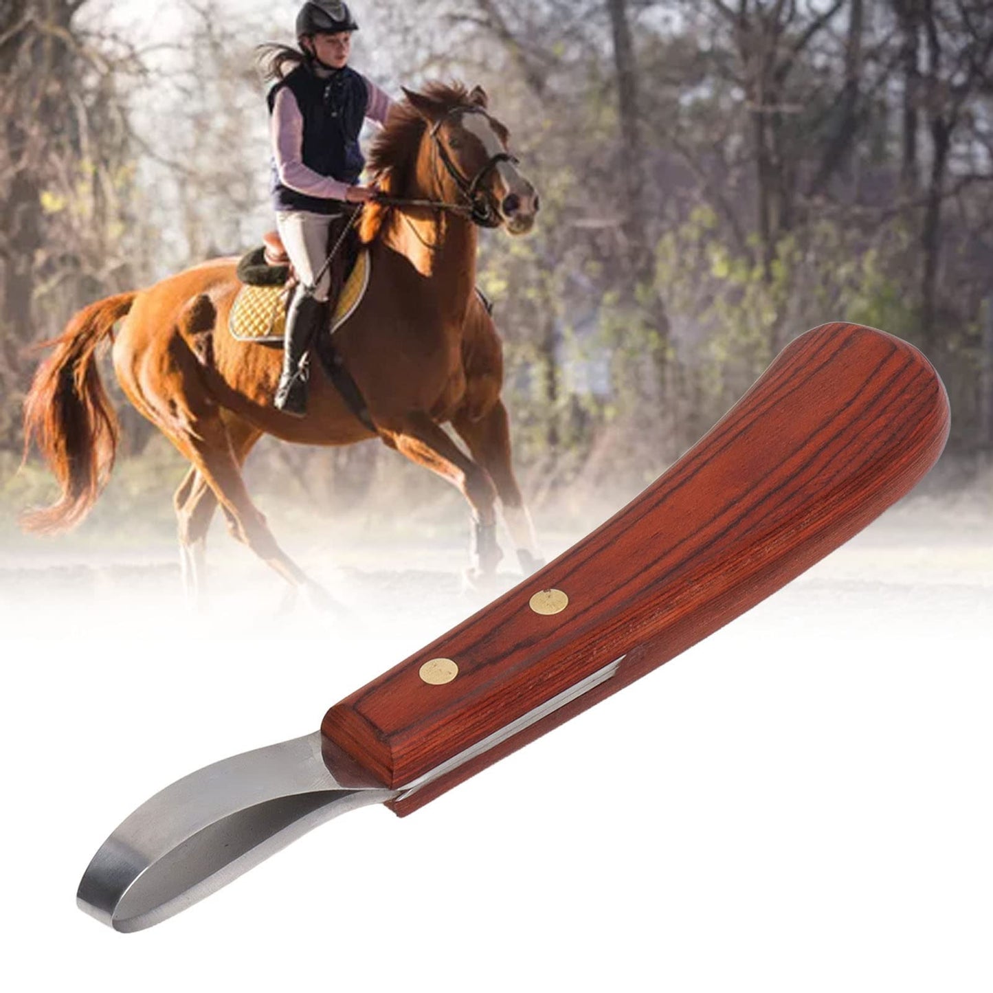 FOUF Hoof Knife, Double-Edged Hoof Knife made of leather with rubber-wood handle, Professional Farrier Tool Sets, Leather Right-Handed Hoof Knife, Versatile for Farriers, Veterinarians, Riders