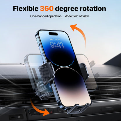 Miracase car phone holder, 360° rotatable universal phone holder for car vents, one-button release car holder for iPhone, Huawei, and other 4-7 inch smartphones.