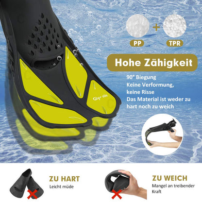 Glymnis Adjustable Swim Fins for Adults and Kids, Short Diving Fins for Diving Swimming Snorkeling (Black/Yellow, S/MD)