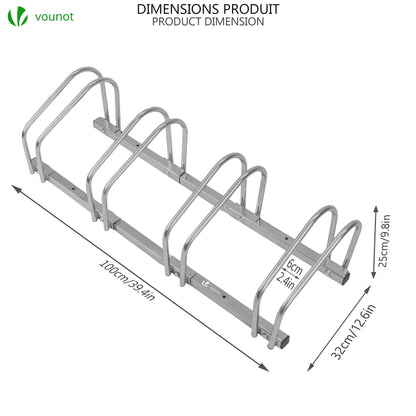 VOUNOT bike stand for 4 bikes, can be mounted on the floor or wall, multipurpose stand for multiple bikes, silver.
