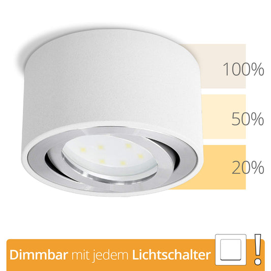 SSC-LUXon CELI-1W 4-piece set of LED surface-mounted spots in white round design - 4x surface-mounted spotlights flat swivelling with fourSTEP LED 4W warm white dimming without a dimmer.