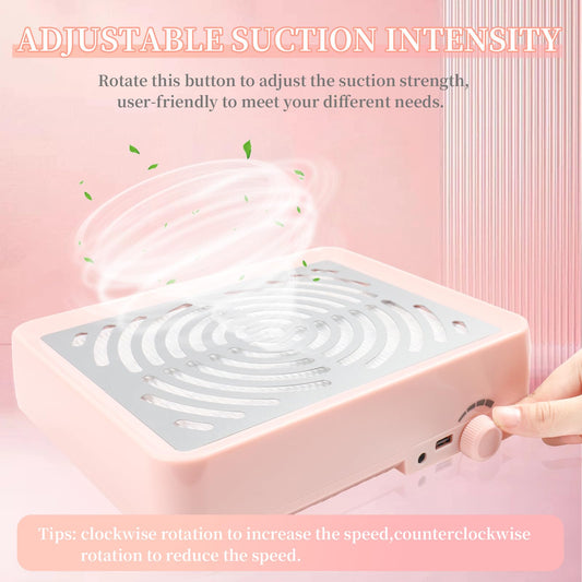Nail dust extractor with filter & lamp, professional nail dust collector for nail studio, salon, nail design & manicure with nail brush (Pink)