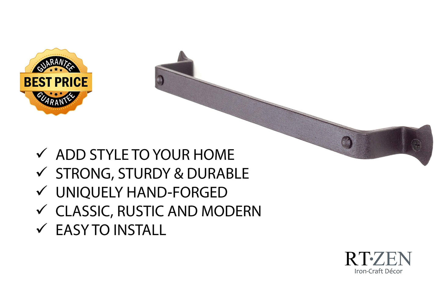 RTZEN Rustic modern hand towel holder made of wrought iron | Decorative 30.5 cm large for kitchen, bathroom, etc. Stylish wall mount dish towel rack handcrafted metal easy installation