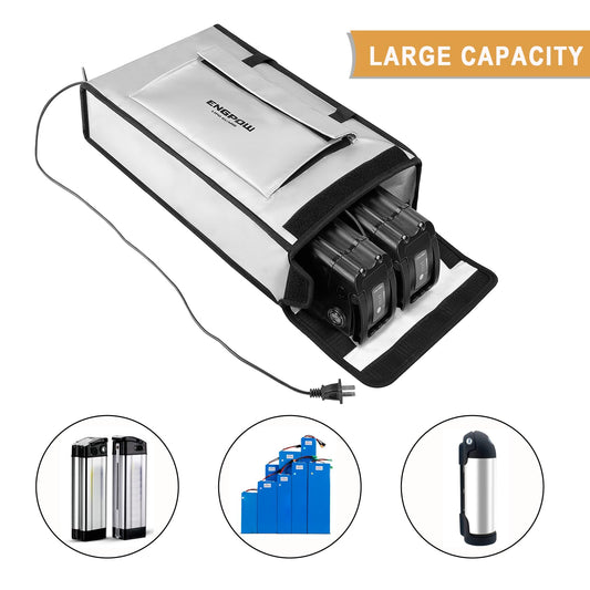 Battery bag Ebike battery bag Fireproof up to 2000°F Explosion-proof Lipo bag compatible with 2 E-Bike batteries Thick Shockproof Safe battery box Charging Transport Storage 45 x 12 x 25 cm