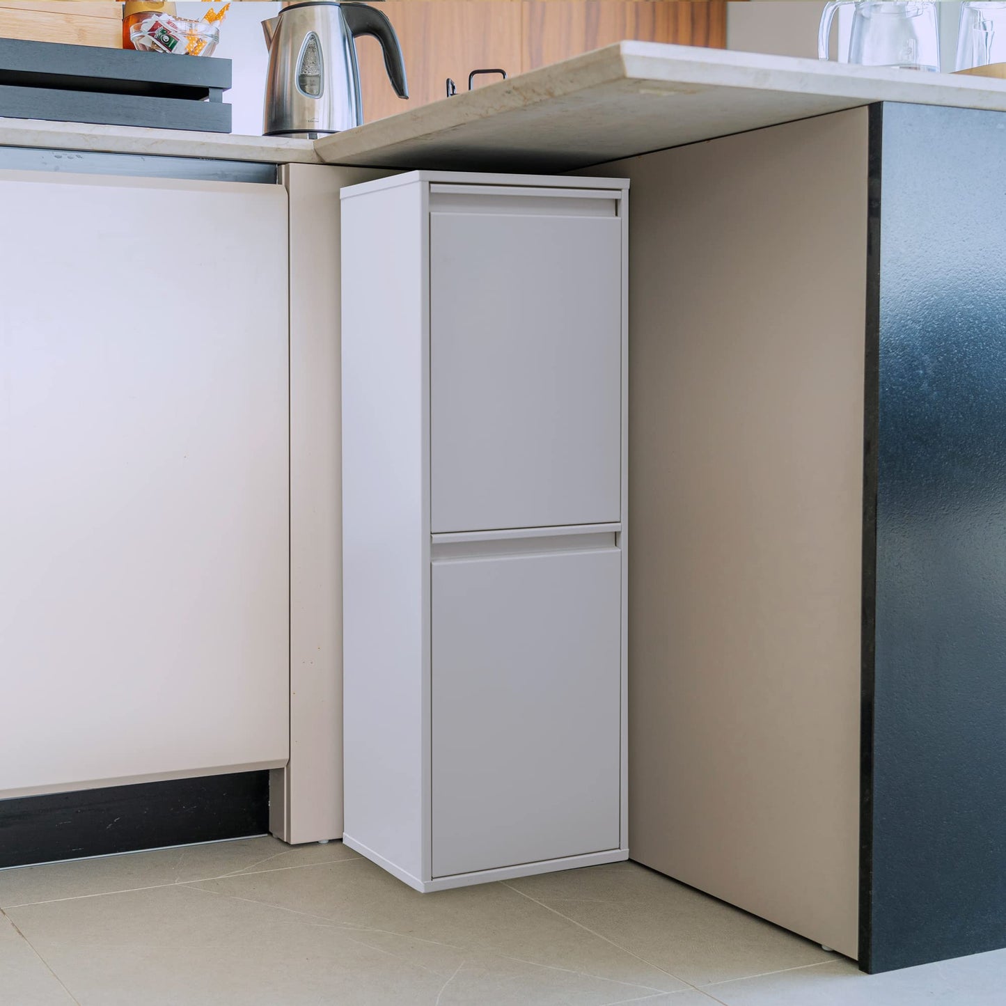 ARREGUI Basic CR201-B steel waste separation system | 2 compartments trash can for the kitchen | 2 compartment garbage bin | 2x17 L (34L) | Removable inner bins with handle | Recycling cabinet for waste separation | white