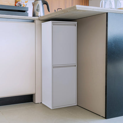 ARREGUI Basic CR201-B steel waste separation system | 2 compartments trash can for the kitchen | 2 compartment garbage bin | 2x17 L (34L) | Removable inner bins with handle | Recycling cabinet for waste separation | white