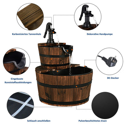 COSTWAY Wooden Fountain, Garden Fountain with Pump, Wood Barrel Ornamental Fountain, for Garden Lawn Terrace Backyard, Fountain Garden Decoration, Brown, Ø 44.5 x 61 cm