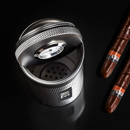 AILE Cigar Stainless Steel Humidor, Silver Travel Cigar Case, Tube for 3-4 cigars, Portable Cigar Case, Cigar Hygrometer, great gift for aficionados.