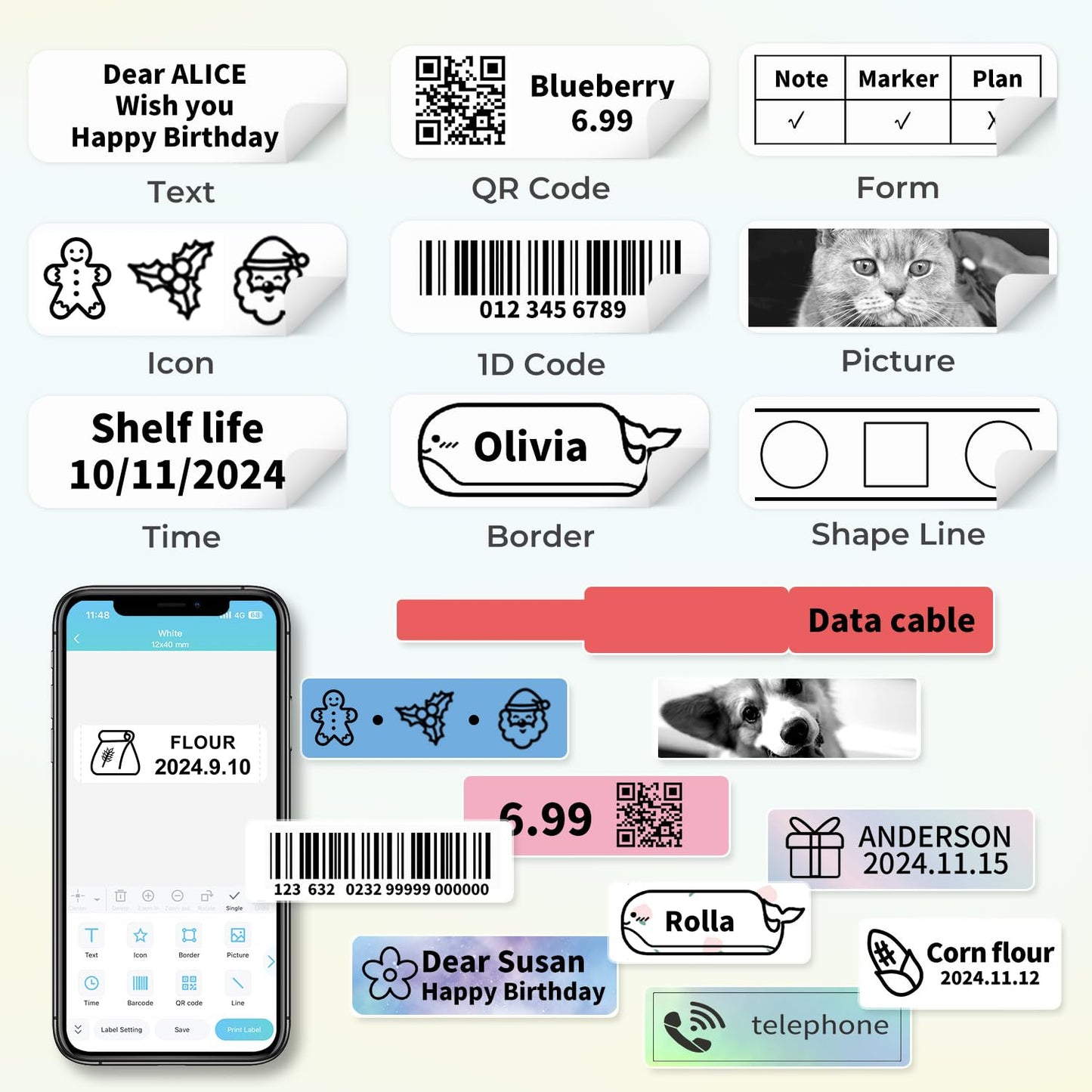 3 rolls of Phomemo self-adhesive thermal labels, 12mm*40mm, compatible with PhomemoD30 label printer, suitable for home, office, school, 160/roll, total of 3 rolls (Starry Sky)