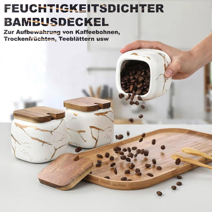 TELANKS 3-piece set includes ceramic sugar bowl with lid and spoon, spice jars with spoon, and salt cellar with lid. Perfect for home and kitchen.